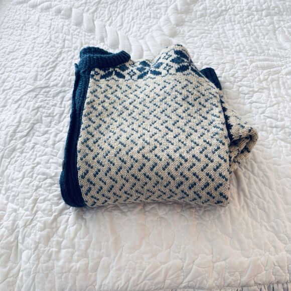 Norwegian 1980's Norway Wool Ladies Sweater Med Blue Cream Hand Knit Cardigan - Picture 7 of 8